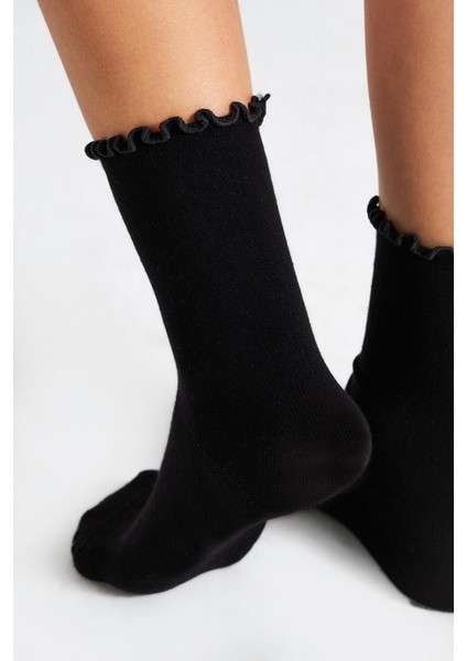 Bambu Kadın Siyah Fırfırlı Lastiksiz Dikişsiz Kadın Soket 3lü Siyah Çorap/iz Bırakmaz/sıkmayan Çorap indirimleri