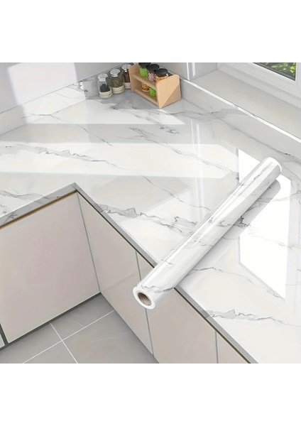Mermer Desenli Mutfak Duvar Kağıdı Sticker - 5m x 60CM: Su ve Yağa Dayanıklı, Yüksek Sıcakl� indirimleri