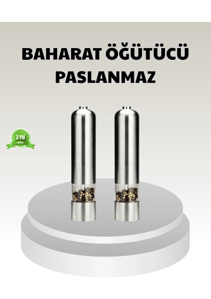 Elektrikli Tuz Karabiber Değirmeni – Çiftli Set, Paslanmaz Gövde, LED Işıklı ve Ayarlanabili