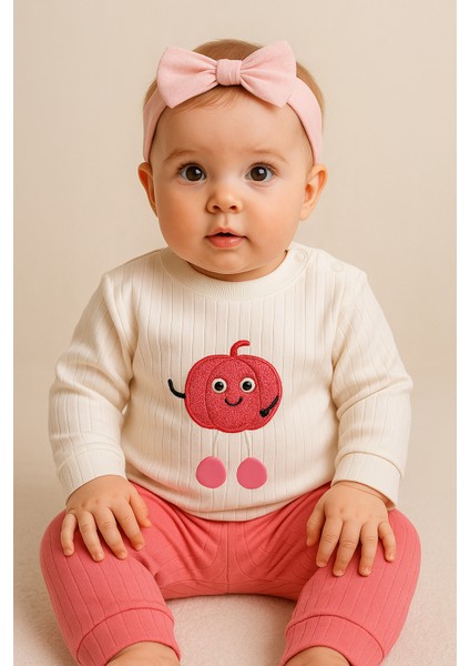 Kız Bebek Ikili Takım – Sevimli Desenli Sweatshirt ve Alt, Organik Pamuklu Rahat Günlük Set