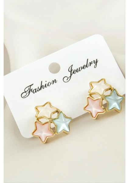 Yıldız Damla Sedef Taşlı Metal Küpe