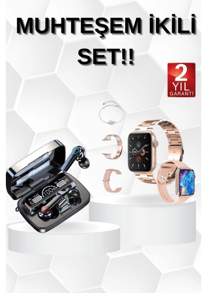 Dijital Göstergeli Powerbank Bluetooth Kulaklık ve Yeni Nesil Amoled Ekran Akıllı Saat