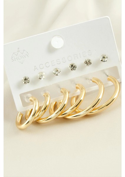 12 Adet Boru Taşlı Halka Küpe