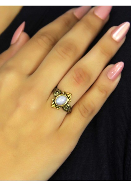 Doğal Taş Aytaşı Doğal Taşlı Antik Model Kadın Ayarlanabillir Yüzük EUY78AY