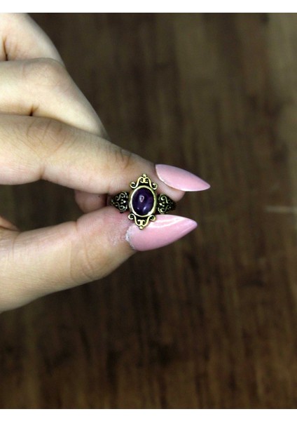 Doğal Taş Ametist Doğal Taşlı Antik Model Kadın Ayarlanabillir Yüzük EUY78AMT modelleri