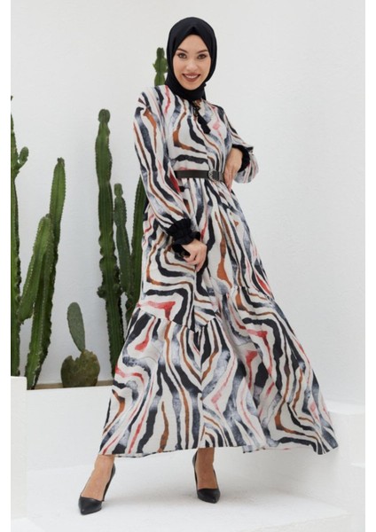 Ankanoor Kobe Krep Püskül Detaylı Kemerli Elbise ANKA251404