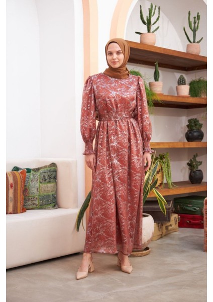 Ankanoor Balon Kol Simli Varaklı Şifon Elbise ANKA251518