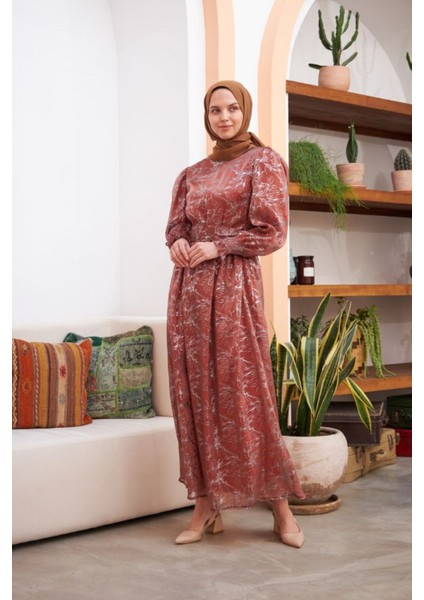 Ankanoor Balon Kol Simli Varaklı Şifon Elbise ANKA251518 fiyatları