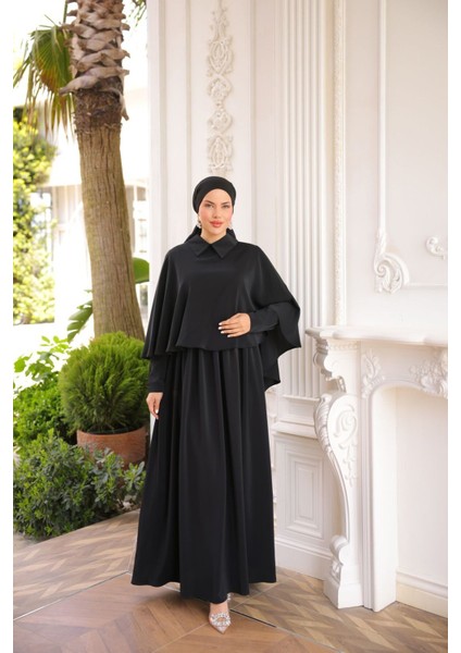 Ankanoor Yakalı Pelerinli Elbise ANKA255084