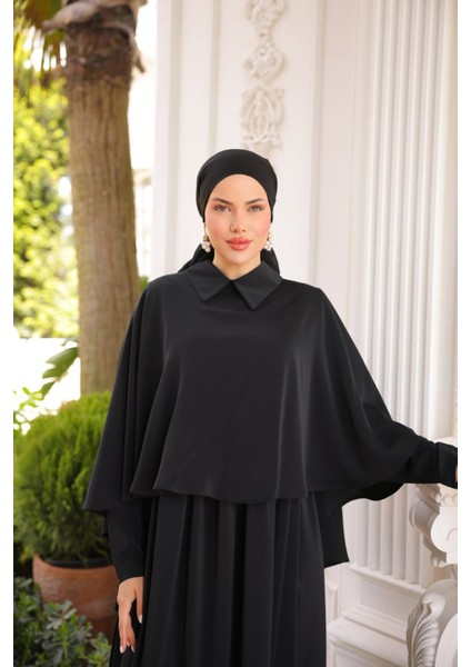 Ankanoor Yakalı Pelerinli Elbise ANKA255084