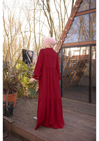 Ankanoor Yarım Patlı 3 Katlı Tesettür Elbise ANKA255078 modelleri