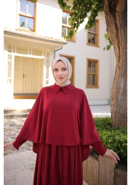 Ankanoor Yakalı Pelerinli Elbise ANKA255084 modelleri