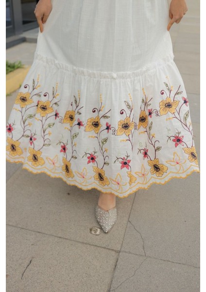 Ankanoor Etek Ucu Nakışlı Astarlı Keten Elbise ANKA251920 modelleri