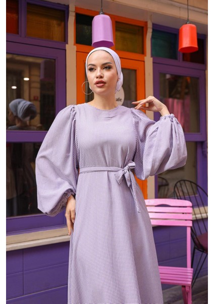 Ankanoor Balon Kol Pötikareli Jakar Elbise ANKA251691 fırsatları