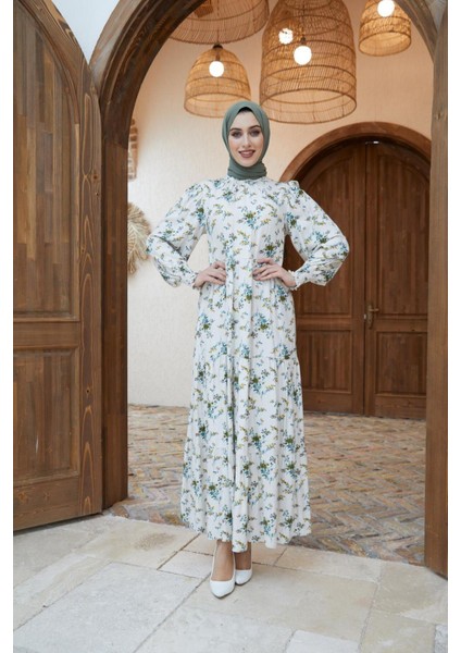 Ankanoor Hakim Yaka Çingene Model Keten Elbise ANKA251400