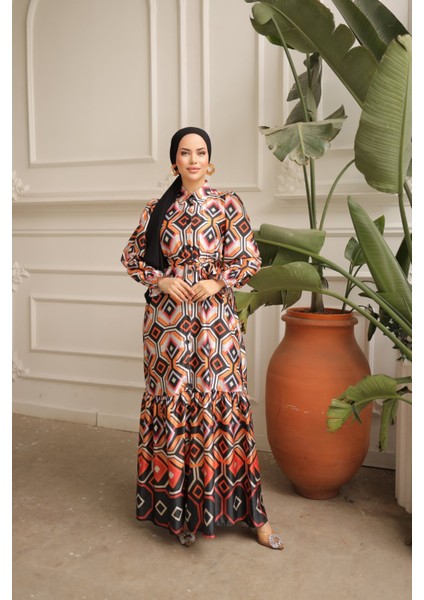 Gömlek Yaka Eteği Sulu Saten Elbise