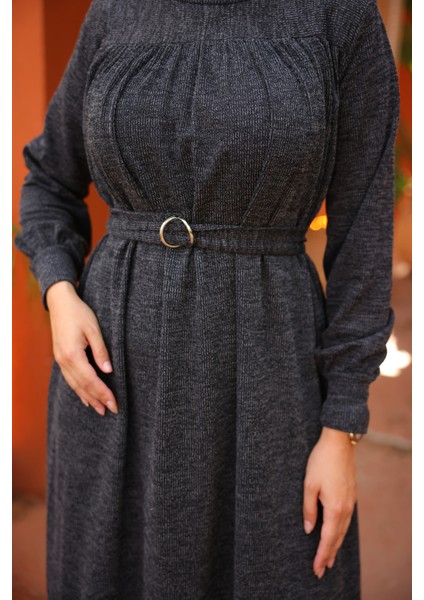 Ankanoor Siyah Robalı Tokalı Tesettür Elbise ANKA258027 fiyatları