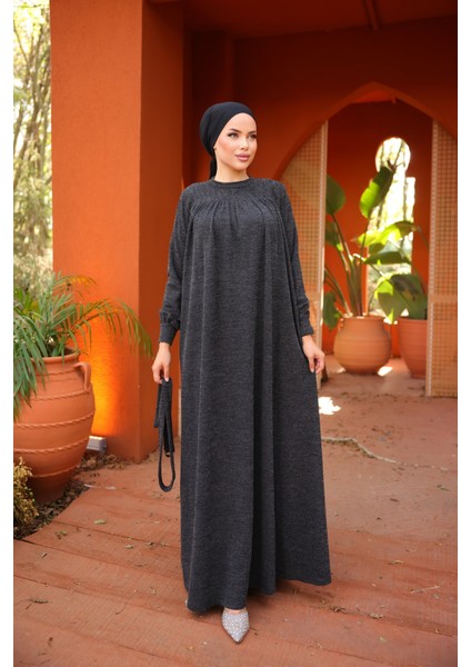 Ankanoor Siyah Robalı Tokalı Tesettür Elbise ANKA258027 modelleri