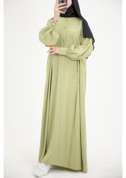 Ankanoor Modal Cupra Büzgü Detaylı Düğmeli Elbise ANKA253002