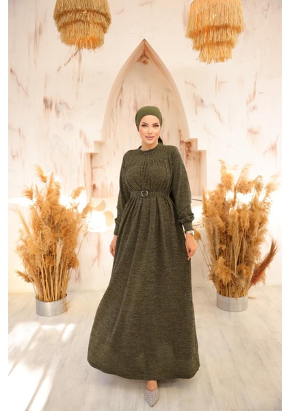 Ankanoor Koyu Haki Robalı Tokalı Tesettür Elbise ANKA258027 fiyatları