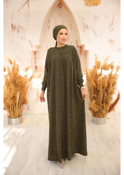 Ankanoor Koyu Haki Robalı Tokalı Tesettür Elbise ANKA258027 modelleri