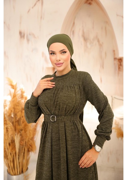 Ankanoor Koyu Haki Robalı Tokalı Tesettür Elbise ANKA258027 fırsatları