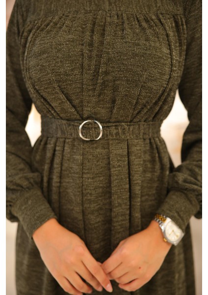 Ankanoor Koyu Haki Robalı Tokalı Tesettür Elbise ANKA258027 indirimleri