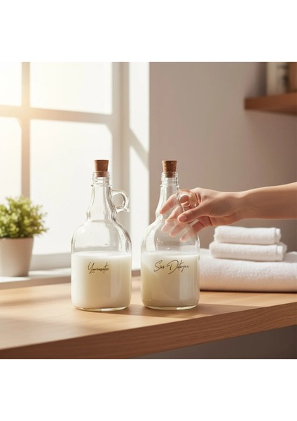 Mantar Kapaklı Cam Sıvı Deterjan ve Yumuşatıcı 1000 ml