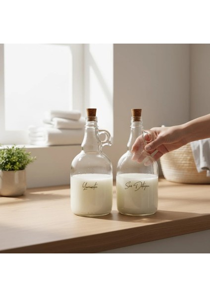 Mantar Kapaklı Cam Sıvı Deterjan ve Yumuşatıcı 1000 ml modelleri