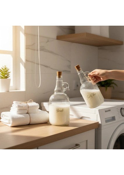 Mantar Kapaklı Cam Sıvı Deterjan ve Yumuşatıcı 1000 ml indirimleri