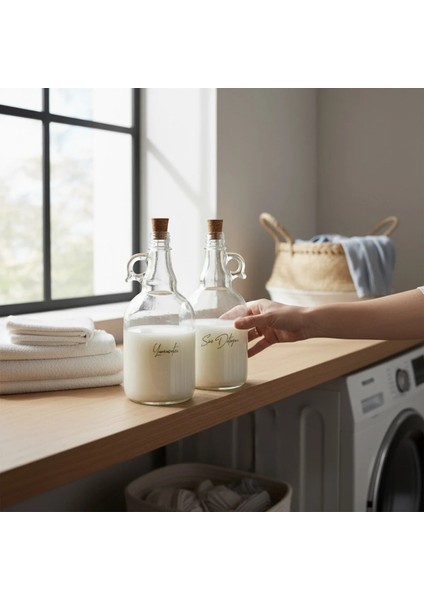 Mantar Kapaklı Cam Sıvı Deterjan ve Yumuşatıcı 1000 ml