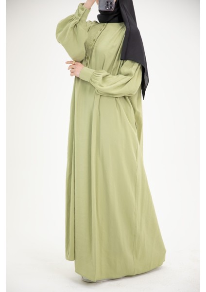 Ankanoor Modal Cupra Büzgü Detaylı Düğmeli Elbise ANKA253002