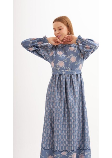 Eteği Sulu Çiçek Desen Saten Elbise fiyatları