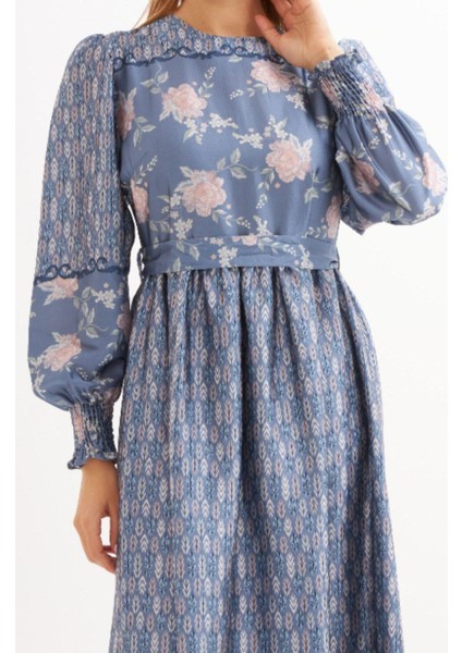 Eteği Sulu Çiçek Desen Saten Elbise modelleri