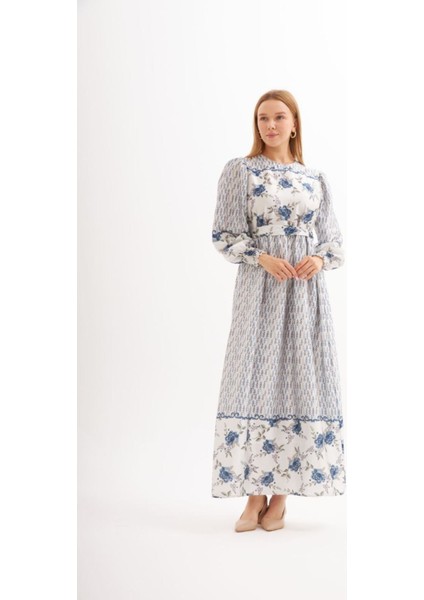 Eteği Sulu Çiçek Desen Saten Elbise