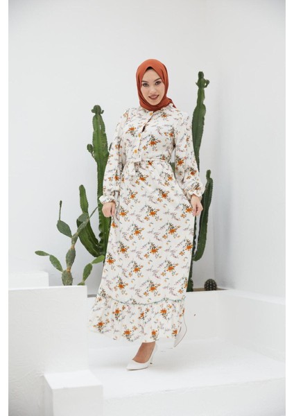 Ankanoor Yarım Pat Fırfırlı Çingene Desen Keten Elbise ANKA251401 modelleri