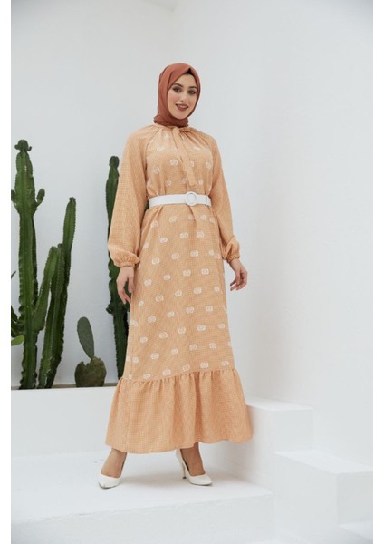 Ankanoor Pötikare Reglan Kol Nakışlı Elbise ANKA251406