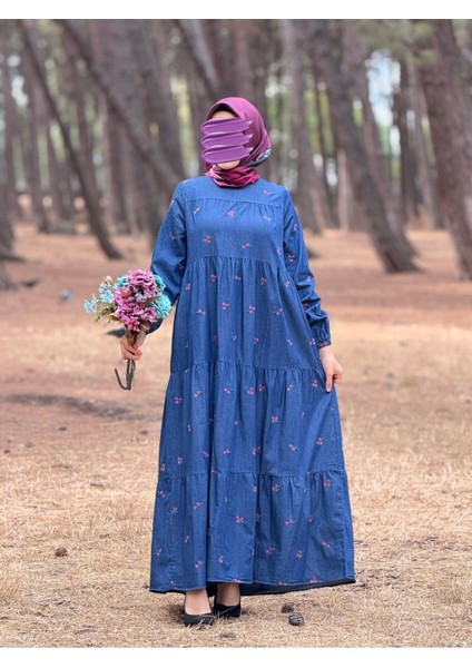 Ankanoor Çiçek Nakışlı Kot Elbise ANKA251896