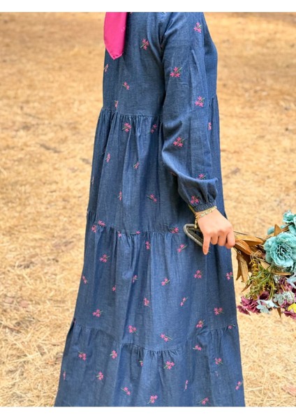 Ankanoor Çiçek Nakışlı Kot Elbise ANKA251896