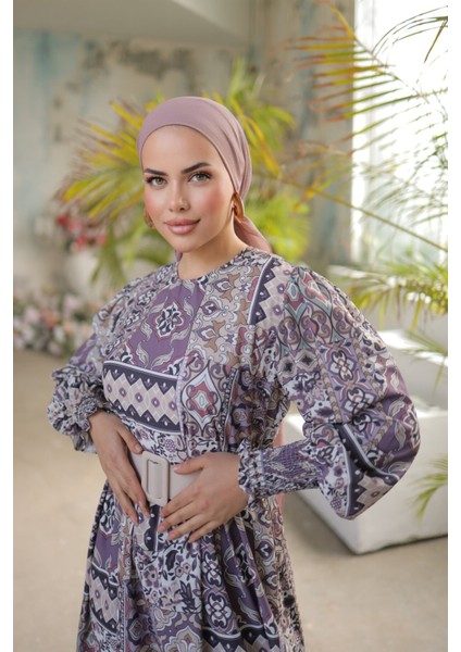 Balon Kol Baklava Desen Saten Elbise modelleri