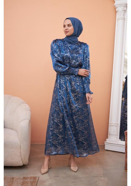 Ankanoor Balon Kol Simli Varaklı Şifon Elbise ANKA251518 fiyatları