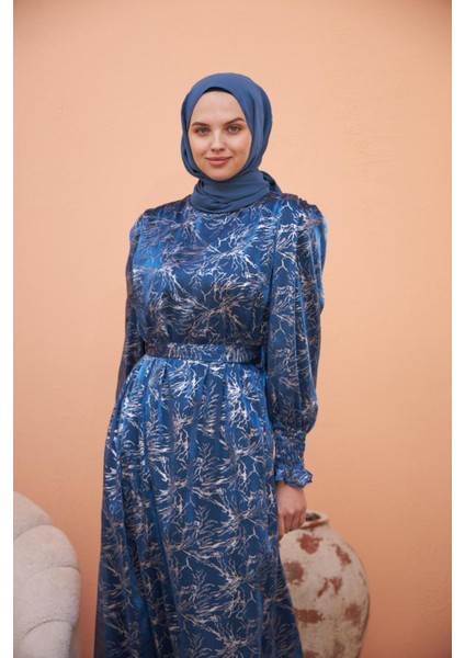 Ankanoor Balon Kol Simli Varaklı Şifon Elbise ANKA251518 modelleri