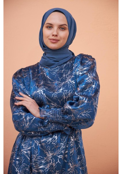 Ankanoor Balon Kol Simli Varaklı Şifon Elbise ANKA251518 fırsatları