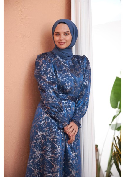 Ankanoor Balon Kol Simli Varaklı Şifon Elbise ANKA251518 indirimleri