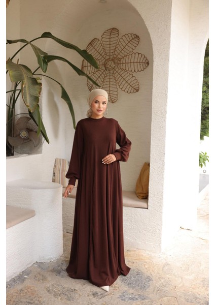 Ankanoor Kahverengi Yandan Büzgülü Örme Elbise ANKA258063