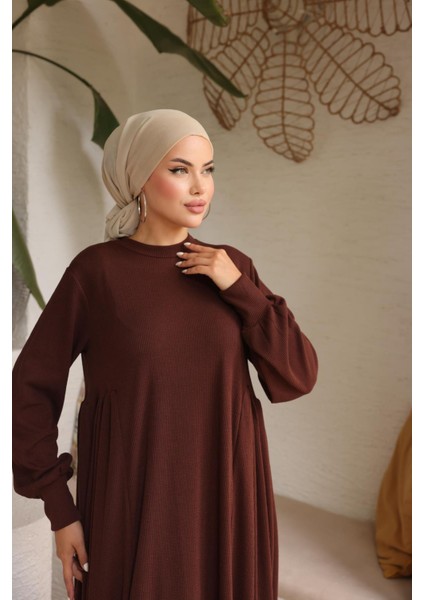 Ankanoor Kahverengi Yandan Büzgülü Örme Elbise ANKA258063 fiyatları