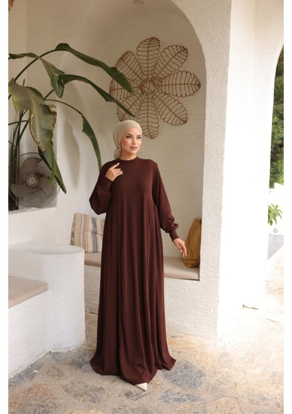 Ankanoor Kahverengi Yandan Büzgülü Örme Elbise ANKA258063 modelleri