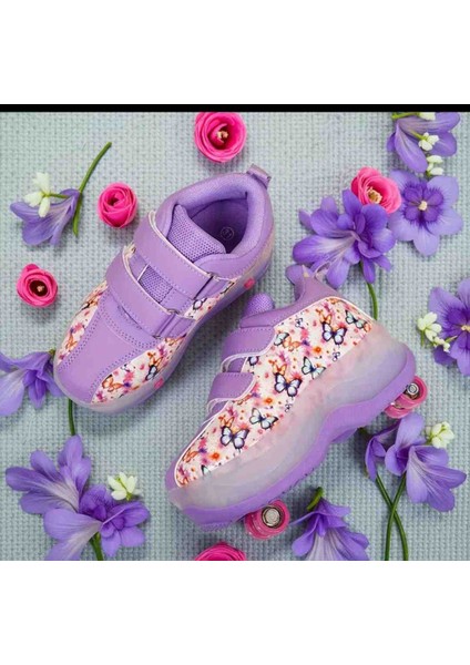 Mor Kelebek Detaylı Acılır Kapanır Paten Ayakkabı