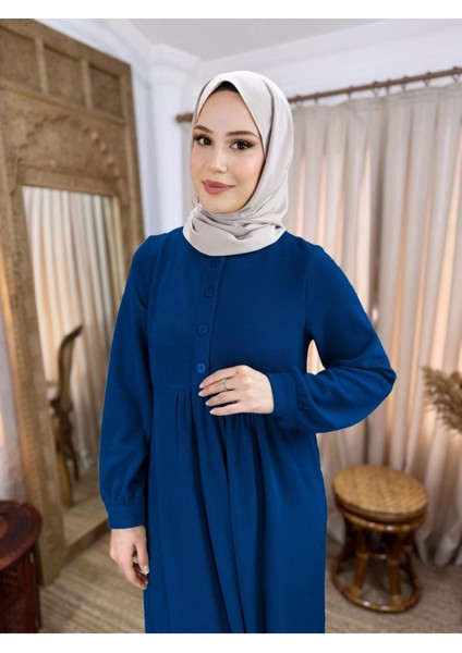 Ankanoor Lacivert Yarım Pat Düğmeli Örme Elbise ANKA258064 modelleri