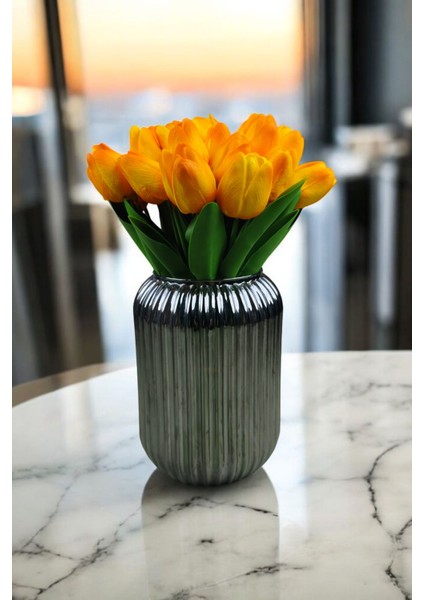 Yapay Çiçek Islak Lale Turuncu Renk 10 ' Lu Dizayn